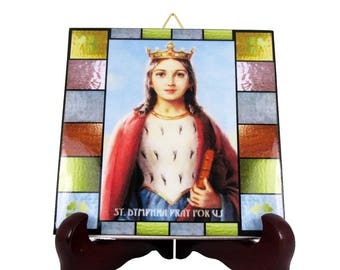 Saint Dymphna icon on ceramic tile - St Dymphna icon - handmade in Italy - catholic saints serie - saints art - patron saint