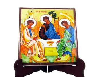 Christian gifts, Holy Trinity, religious art - ceramic tile handmade in Italy - christian gift, Holy Trinity Icon, religious icon orthodox