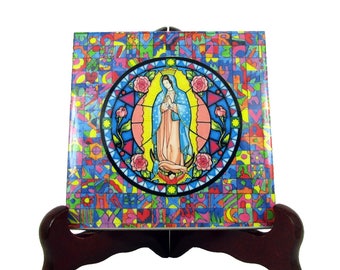 Virgin of Guadalupe - religious gift idea - handmade - ceramic tile - wall hanging - catholic decor - Christian art - Our Lady of Guadalupe