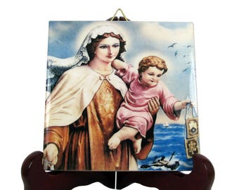 Our Lady Star of the Sea Stella Maris religious icon on ceramic tile - a perfect catholic gift - virgin mary art - christian wall art