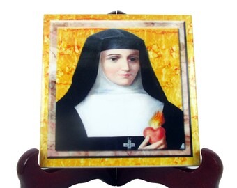 Catholic saints serie - St Jane Frances de Chantal - handmade ceramic tile - Saint Jane Chantal - catholic saint
