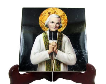 St John Vianney - Curé d'Ars - Saint John Vianney icon on ceramic tile - gift for priests - gift for priest - priest gift - ordination gift