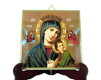 Religious icon - Our Lady of Perpetual Help - perfect catholic gift - orthodox gift idea - Virgin mary art - ceramic tile handmade in Italy