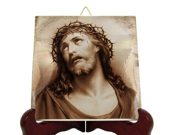 Christian gifts - Holy Face of Jesus - Christian icon on ceramic tile - Jesus Christ - Jesus art - handmade in Italy - Christian gift idea