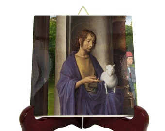 Saint John the Baptist with the Lamb of God - icon on tile - St John Baptist - saints serie - handmade in Italy