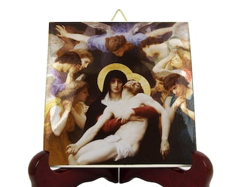 Religious art - Pietà by Bouguereau - christian icon on tile - religious crafts handmade - gift for catholic - Our Lady of Sorrows - crafts