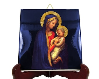 Madonna and Child Ceramic Icon Tile - Handmade Italian Art