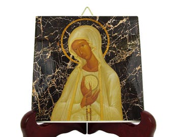 Our Lady of Fatima - russian icon style - ceramic tile handmade in Italy - catholic icon - Virgin of Fatima Virgin Mary art Virgin Mary icon