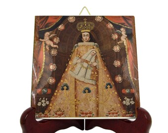 Religious art - Virgin of Bethlehem - catholic icon on ceramic tile - handmade in Italy - Cuzco art - Catholic art - Virgin Mary art print