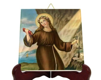 Saint Rosalia of Palermo - catholic saints serie - religious icon on ceramic tile - handmade in Italy St Rosalia of Sicily The Little Saint
