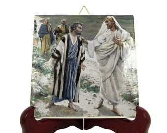 Jesus and St Peter - Feed My Lambs - Religious icon on ceramic tile - James Tissot - Catholic gifts - Religious gifts - Christian gifts