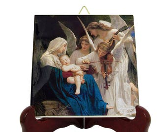 Religious gifts - Our Lady of Angels - catholic icon on ceramic tile handmade in Italy - Virgin Mary icon - The Virgin with Angels - faith