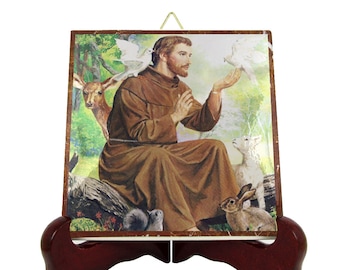 Saint Francis of Assisi icon on ceramic tile - catholic saints serie by TerryTiles2014 - collectible  - handmade in Italy - St Francis