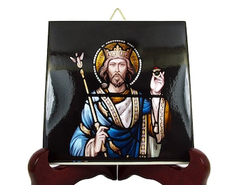 St Edward the Confessor - christian saints serie, icon on ceramic tile, Saint Edward of England - King Edward - anglican gift