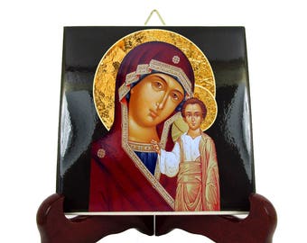 Our Lady of Kazan - Virgin Mary icon on ceramic tile - religious gifts - inspired by an orthodox icon - Theotokos - Our Lady icon - holy art