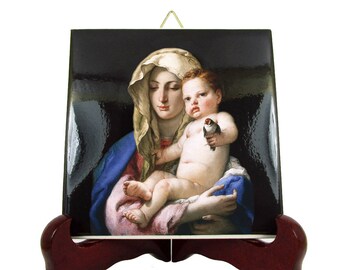 Catholic art - Catholic gifts - Madonna of the goldfinch - catholic icon on ceramic tile - religious icons handmade in Italy - Virgin Mary