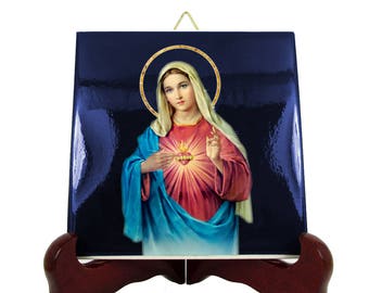 Catholic gifts - Immaculate Heart of Mary - catholic icon on ceramic tile - Virgin Mary Heart - Virgin Mary icon - catholic art - religious