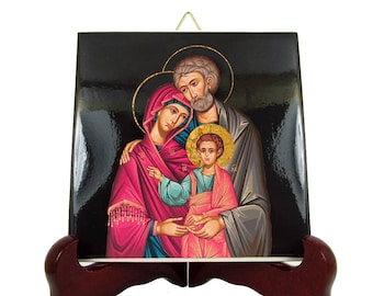 Christian art - Holy Family icon on ceramic tile - Christian gifts - inspired by a wonderful orthodox icon - religious art - christian icon