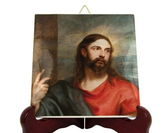 Christian catholic art - Jesus icon on tile - Christian icon art - Jesus art - Religious gifts - Catholic decor