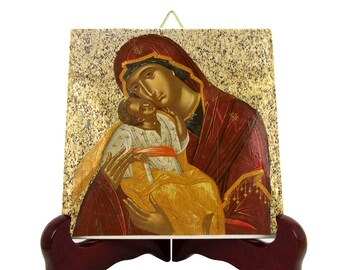 Our Lady of Tenderness Icon: Handmade Religious Ceramic Tile