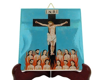 Anima Sola Ceramic Tile: Jesus on Cross, Catholic Icon, Handmade in Italy