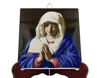 Virgin Mary in prayer - Religious gifts - Madonna icon on tile - religious icon religious gift from a religious painting by Sassoferrato