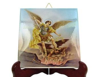 Saint Michael the Archangel ceramic - catholic plaque - tile - icon perfect religious gift for him / decor - wall art Mod.5