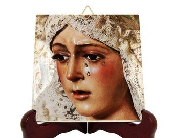 Catholic gifts - Virgin of Macarena Seville - religious icon on tile - Virgin of Hope of Macarena - Our Lady of Sorrows - Virgin Mary icon