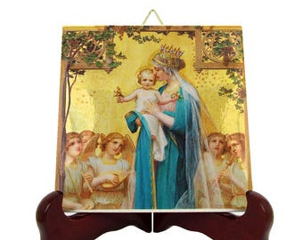 Christian catholic art - Virgin Mary and Jesus Child - religious icon on tile - Christian icon art - Holy Mary - Mary Mother of Jesus