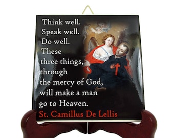 St Camillus De Lellis - religious quotes on ceramic tile - Saint Camillus - saints quotes - catholic quotes - saints art