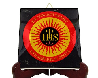 IHS Christogram Ceramic Tile: Handmade Catholic Art Plaque