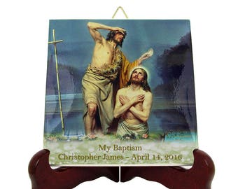 Personalized baptism favors - customizable ceramic tiles - baptism gifts, gift for baptism - catholic baptism favors - Baptism of Jesus