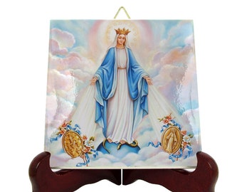 Our Lady of the Miraculous Medal - icon on tile - Virgin Mary icons - catholic gifts - Virgin of the Miraculous Medal - devotionals - faith