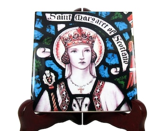 St Margaret of Scotland - catholic saints serie - St Margaret icon on ceramic tile - Saint Margaret - Queen Margaret - catholic saint