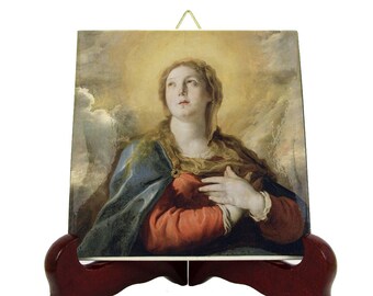 Madonna in Glory - catholic icon on ceramic tile - religious crafts handmade in Italy - Virgin Mary art - Blessed Virgin Mary icon