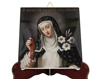 Saints Art - St Agnes of Montepulciano icon on tile - Saint Agnes - Catholic Saints - Dominican Order - Dominicans