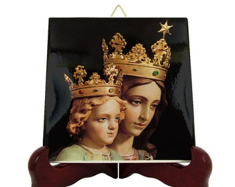 Virgin Mary Ceramic Tile Icon: Catholic Art Gift, Handmade in Italy