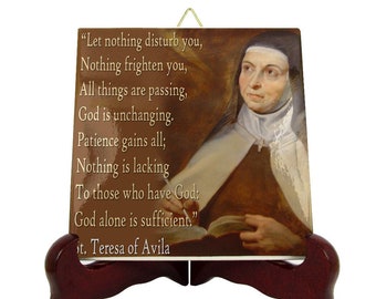 St Teresa of Avila Prayer - ceramic tile - Let nothing disturb you - religious gift - Saint Teresa of Jesus - catholic quotes