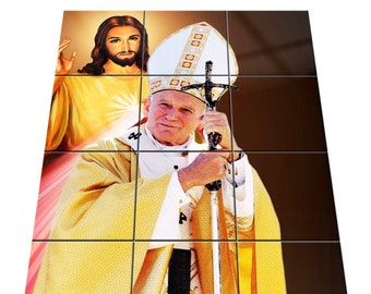 Religious gifts - Saint John Paul II with Divine Mercy Jesus - Holy Art - Tile Mural - Religious Wall Art - Pope John Paul II - Jesus Christ