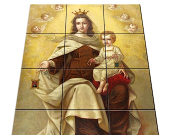 Religious gifts - Our Lady of Mount Carmel - Holy Art - Tile Mural - Religious Wall Art - Blessed Virgin of Carmel - Catholic Wall Art