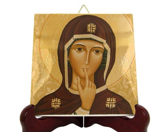 Catholic gifts - Our Lady of Silence - Religious icon on tile - Virgin of Silence - Our Lady Art - Virgin Mary Art - Catholic gift idea