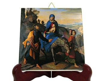 The Flight into Egypt - catholic art - religious icon tile - religious gift - christian gifts - Julius Schnorr von Carolsfeld - Holy Family