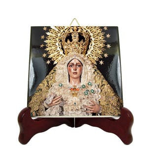Virgin of Macarena Tile: Catholic Devotional Icon, Handmade in Italy