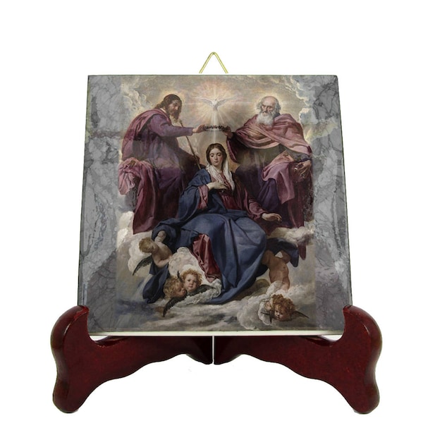 Holy art - The Coronation of the Virgin Mary - catholic gift - icon on tile inspired by Velazquez - Spiritual gifts - religious catholic