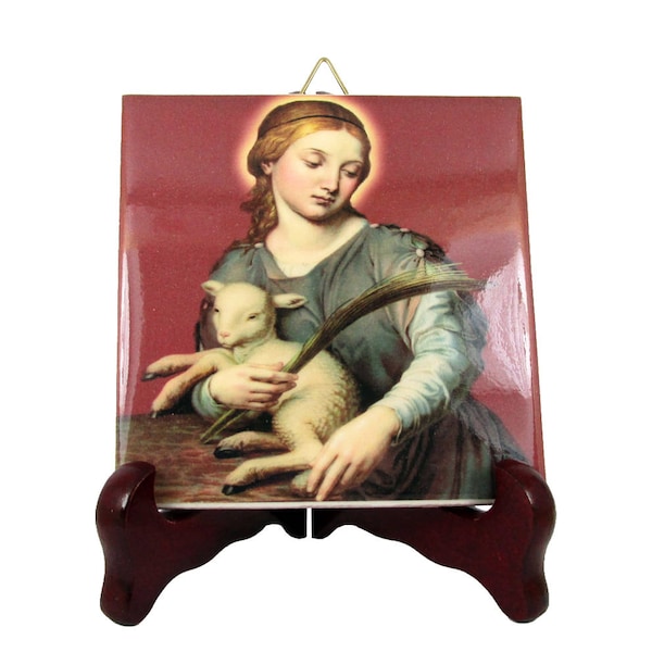 Saint Agnes of Rome - St Agnes icon on tile handmade in Italy - catholic saints serie - St Agnes art - patron saint of gardeners