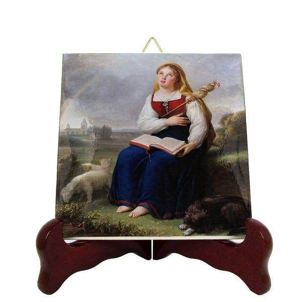 St Genevieve of Paris - catholic icon on tile - catholic saints serie - Saint Genevieve icon - catholic saint - catholic art devotional art