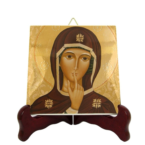 Catholic gifts - Our Lady of Silence - Religious icon on tile - Virgin of Silence - Our Lady Art - Virgin Mary Art - Catholic gift idea