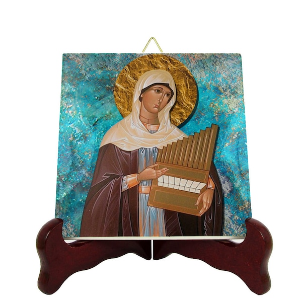 Saint Cecilia icon on ceramic tile - handmade in Italy - catholic saints serie - St Cecilia icon - St Cecilia art - gift for musician