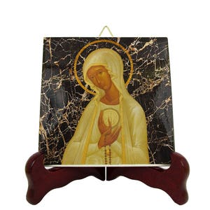Our Lady of Fatima - russian icon style - ceramic tile handmade in Italy - catholic icon - Virgin of Fatima Virgin Mary art Virgin Mary icon