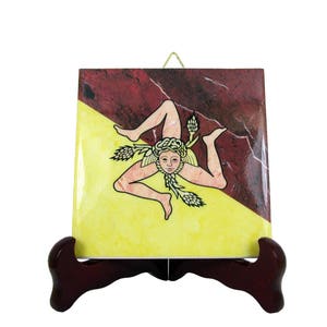 Trinacria Sicily ceramic tile handmade in Italy Sicilian Trinacria Trinacria symbol Trinacria of Sicily image 1